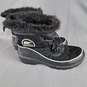 Sorel Tivoli II Women's Winter Boots Size 10 Black & White Faux Fur &Suede